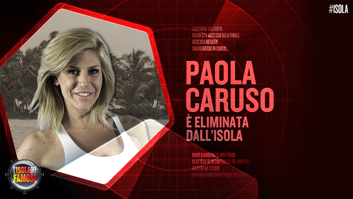 IsolaDeiFamosi's tweet photo. Il naufrago eliminato dall'#Isola dei Famosi è…
@PaoCaruso! https://t.co/GhaEptITp2