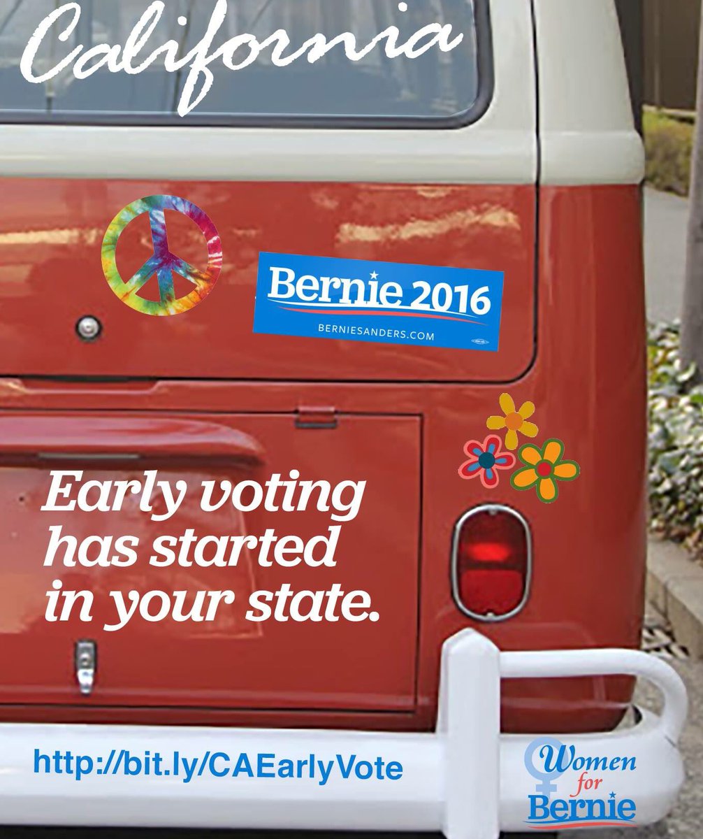 Women4Bernie's tweet photo. Hey #California #EarlyVoting has started #Vote4BernieSanders @BernieSanders @Women4Bernie https://t.co/nTaELfb8K5