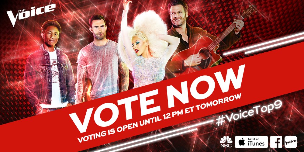 NBCTheVoice's tweet photo. #VoiceTop9 voting is officially OPEN on:

✅App
✅The Voice Facebook
✅https://t.co/fjHuXzhCvH
✅iTunes download https://t.co/fFdvJBvY9Q