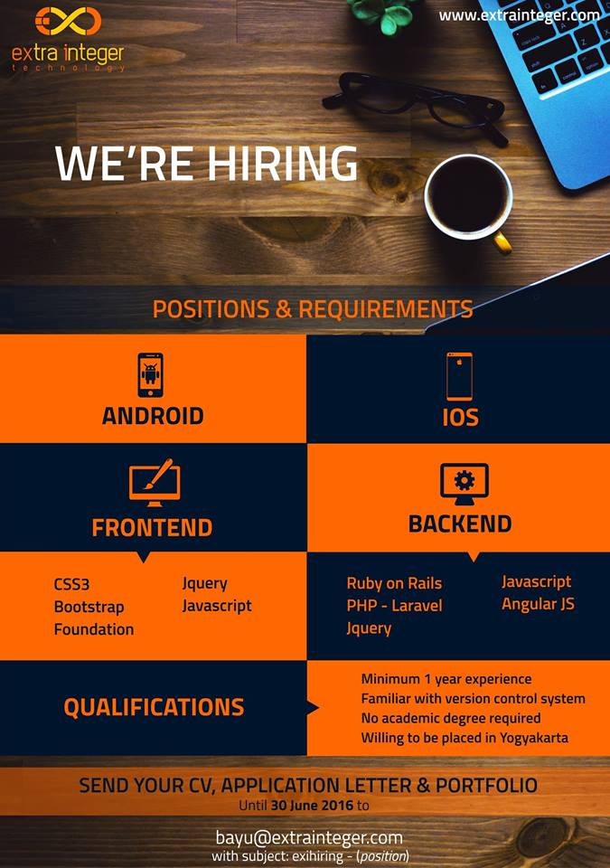 Lowongan pekerjaan: programmer (backend/frontend),pria/wanita,penglaman min 1thn CP: 085729665795