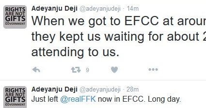 Dayoscape's tweet photo. EFCC detains FFK after interrogation...Deji Adeyanju tells what happened https://t.co/KFUKuXmmBu #Prouddamblog https://t.co/SVGfPCGHhi