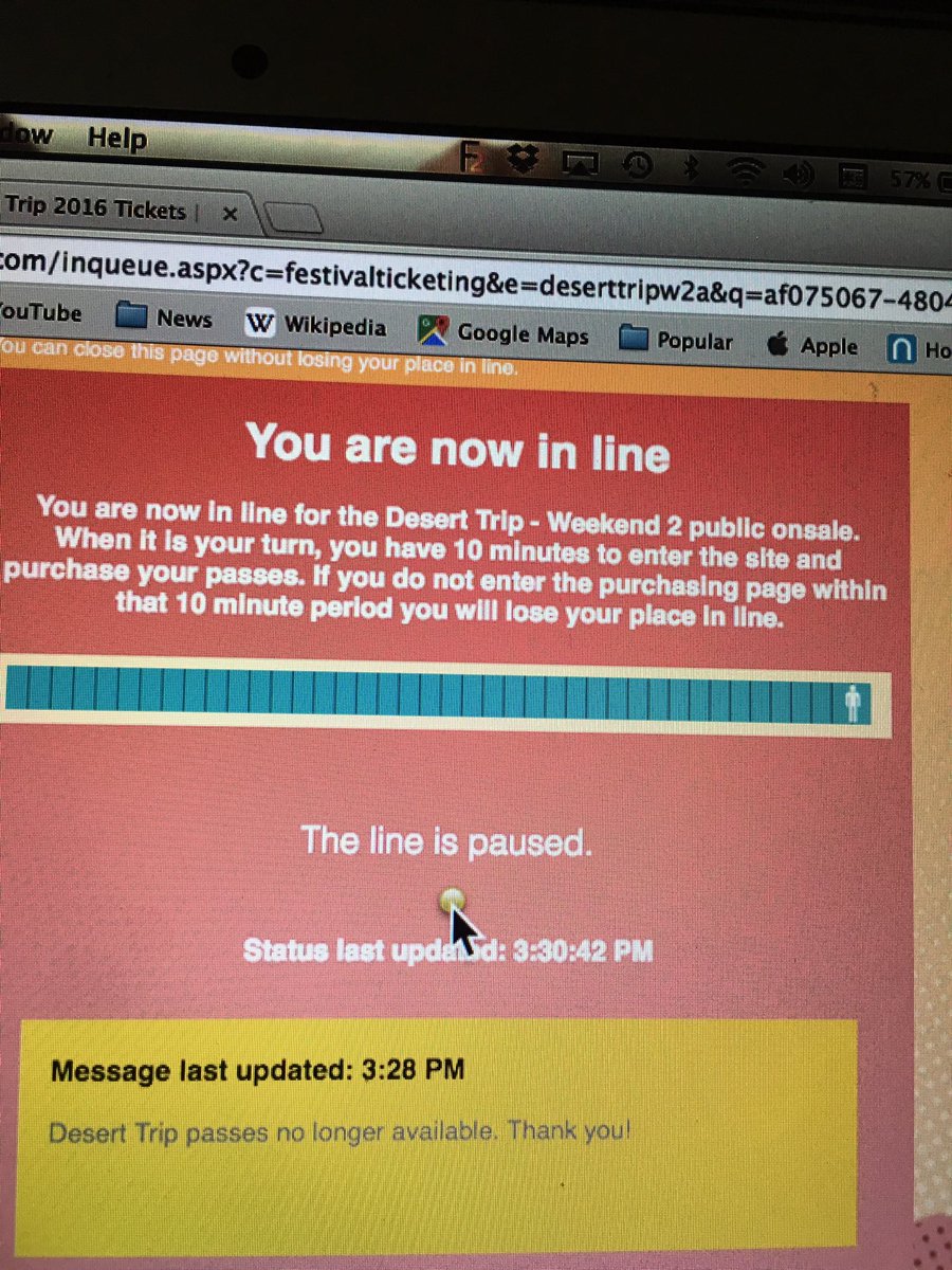 5 hours. I got on exactly 10 am when it opened. When I got to the end of the line,sold out. #badbusiness #DesertTrip