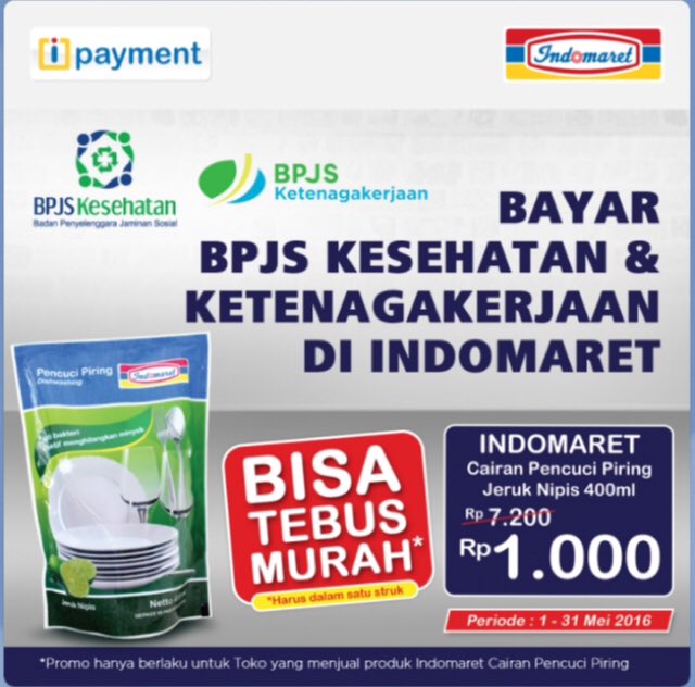 Bayar BPJS di Indomaret? Yuklah! Bisa tebus murah IDM Pencuci Piring cuma Rp. 1.000,-