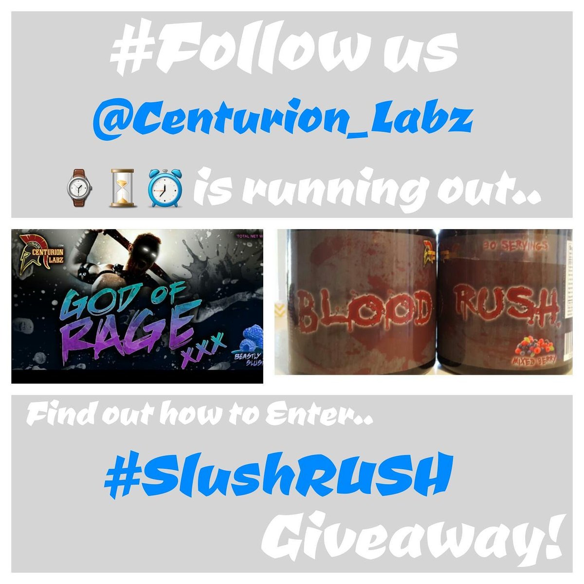 CenturionLabz's tweet photo. β°β³βis running out!
#FOLLOW @Centurion_Labz on IG. Find our #SlushRUSH Post, Win Amazing FREE Products!! πͺπͺπͺ https://t.co/HGUT7Buz2J
