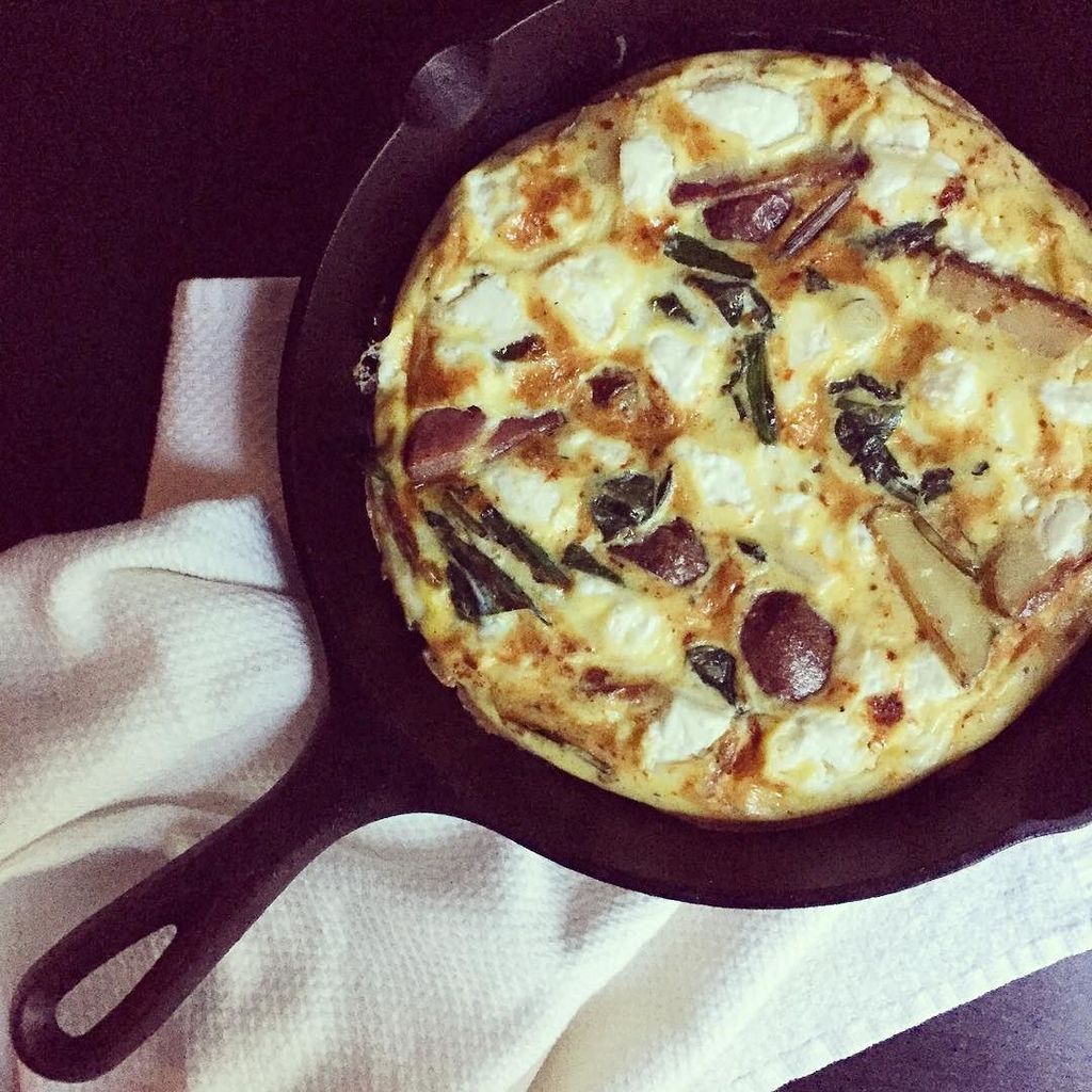 frittata with eggs, ramps and capri goat cheese from <a href="/quinciple/">Quinciple</a> (and potatoes, too) #casti… ift.tt/1s8PSry