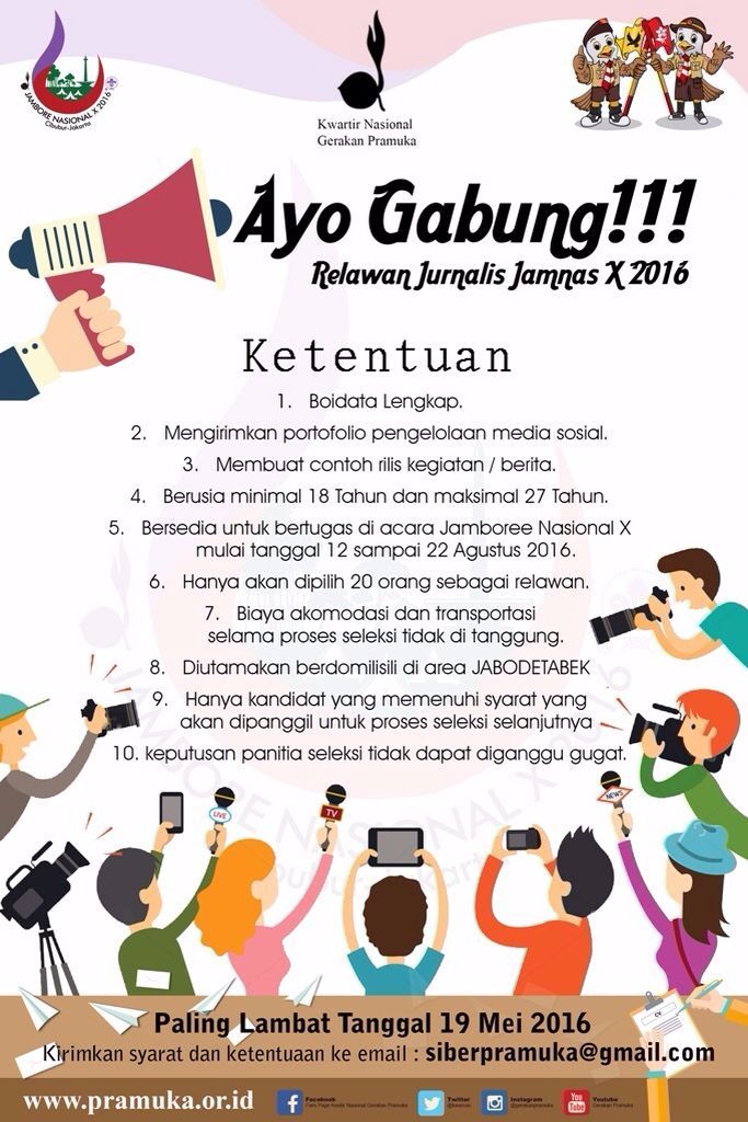 Buat kk2 yg brminat mnjdi relawan jurnalis di #JamNas2016. Yuk gabung dg kita. Caranya cek poster ini. #PramukaInfo