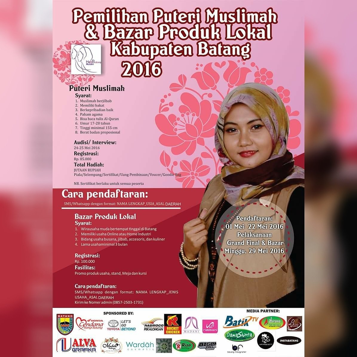 be_management16's tweet photo. @radarpekalongan Ayo ikutan Pemilihan Puteri Muslimah &amp; Bazar Produk Lokal Kabupaten Batang 2016.

#batangevent https://t.co/oeXjTKQm7A