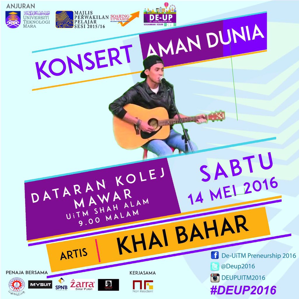 🎶Semua dijemput hadir ke KONSERT AMAN DUNIA.Saksikan persembahan @khaibahar_ secara live. Jumpa anda di sana 😉