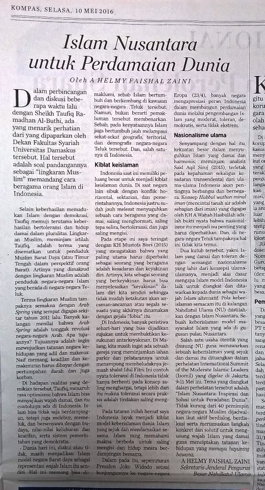 Tulisan bagus dan menyejukkan dari Mas Helmy Faishal Zaini soal #IslamNusantara untuk perdamaian dunia.