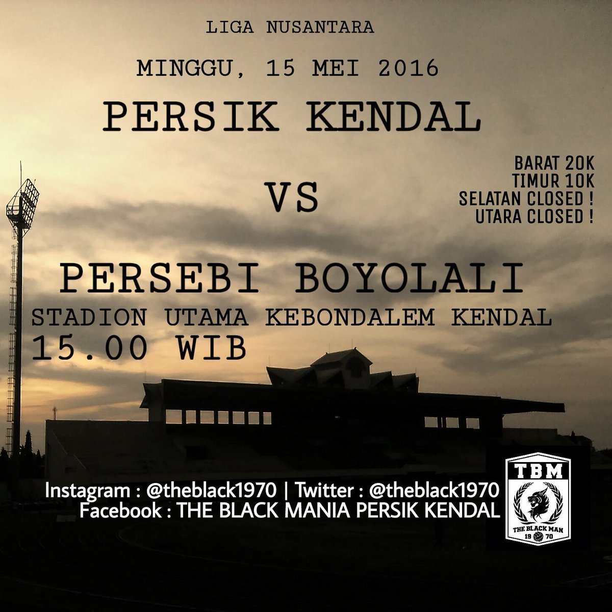theblack1970's tweet photo. Are you ready? 
@PersikKendal vs @persebi 15.00 SUKK
Barat 20k timur 10k mburi gawang tutup
#linus #persikkendal https://t.co/PoSGmWflBN