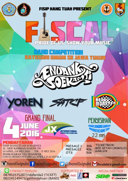 Yuk Ramaikan FISCAL 2016 | 4 Juni 2016 @ JX (Jatim Expo) Surabaya | HTM: P1:30K P2:40K OTS:50K | CP: 087852575287