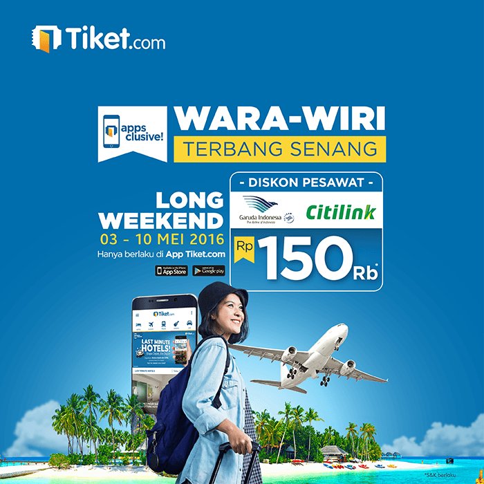 tiket's tweet photo. Nikmati prjalnan berkelas dg diskon Rp. 150.000 bsm Garuda Indonesia & Citilink
https://t.co/tTKZcqCtpA #TixPromo https://t.co/zjq6He9U5e