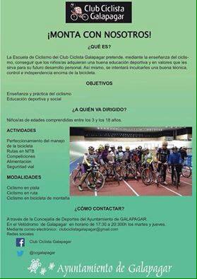 Escuela, equipo cadete y equipo junior desde los 3 años, ven a vernos o escribenos a clubciclistagalapagar@gmail.com