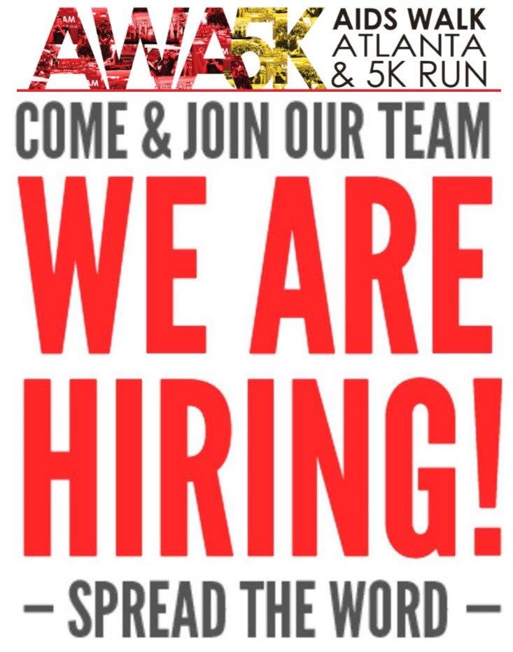 AIDSWalkAtlanta's tweet image. Ready to support the cause in a whole new way? We are hiring! Apply now to join our Team! ow.ly/y8pz3003yWz