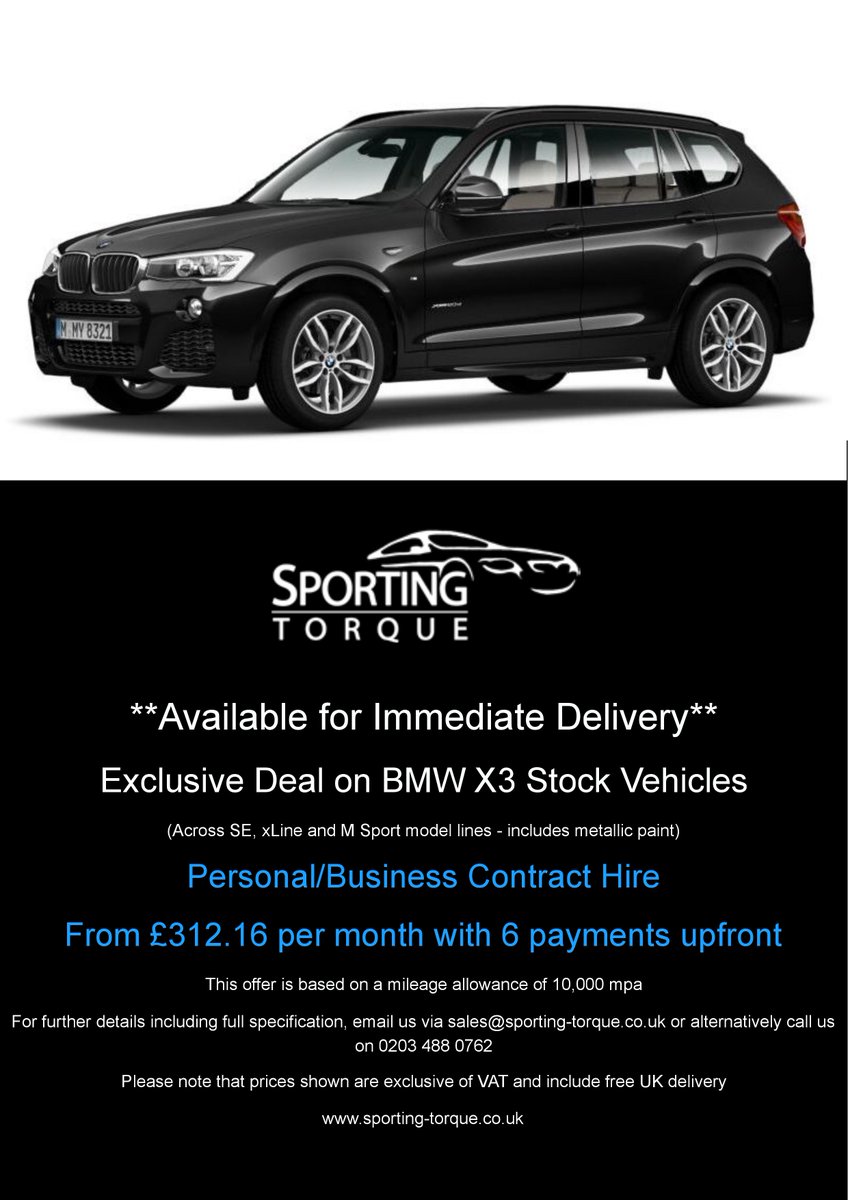 TorqueVip's tweet photo. **BMW EXCLUSIVE - Multiple BMW X3 available for IMMEDIATE delivery** #sportingtorque https://t.co/d0S94GBFFD