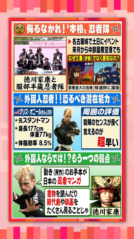 羽鳥慎一モーニングショー Twitter પર 5 9放送 外国人ninja誕生 いざ出陣の舞台裏密着 愛知県の観光prで働く 忍者隊 に合格した クリス オニールさん 元プロのスタントマンだけあって 殺陣のセンスが良い と好評価 動きが忍者マンガっぽいのが弱点だ 羽鳥慎一モーニングショー Twitter પર 5 9放送 外国人ninja誕生 いざ出陣の舞台裏密着 愛知県の観光prで働く 忍者隊 に合格した クリス オニールさん 元プロのスタントマンだけあって 殺陣のセンスが良い と好評価 動きが忍者マンガっぽいのが弱点だ