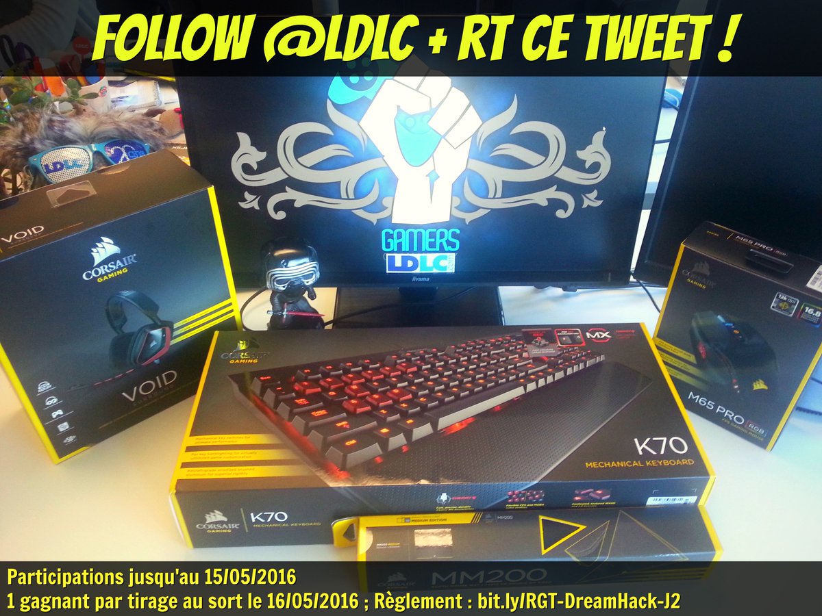 LDLC's tweet image. [JEU] #DHFR2016 🔱 Un super pack gamer Corsair à gagner aujourd'hui ! FOLLOW + RT ! 👉 bit.ly/DreamHack-CORS…