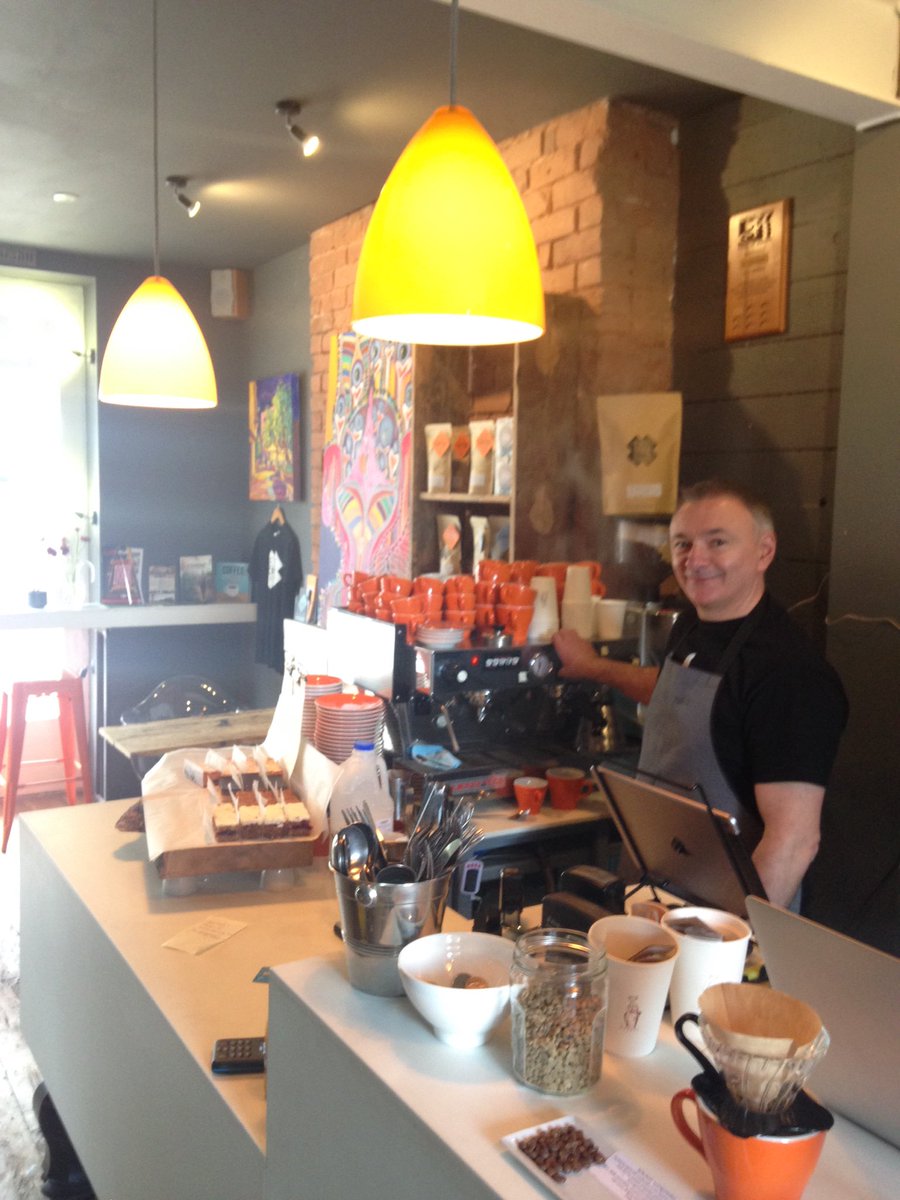 GoldCampRobot's tweet photo. No24 @execoffeeroast great painting from Sissy Lange! Great coffee, service, art @ArtWeekExeter @WayneChisnall #ART https://t.co/lPatoBAO4Z