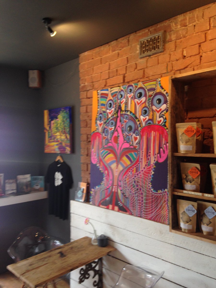 GoldCampRobot's tweet photo. No24 @execoffeeroast great painting from Sissy Lange! Great coffee, service, art @ArtWeekExeter @WayneChisnall #ART https://t.co/lPatoBAO4Z