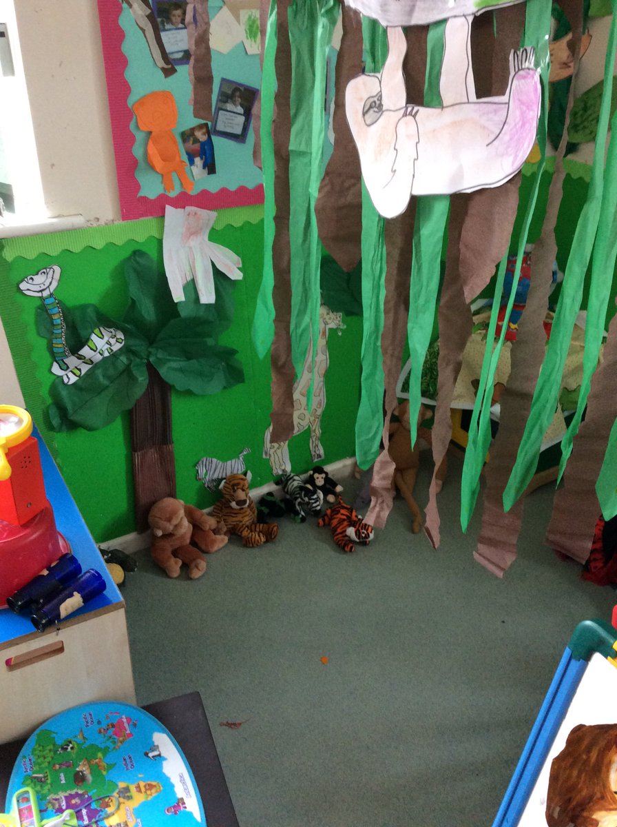 The butterfly class has been transformed into a jungle. What animals can you spot?