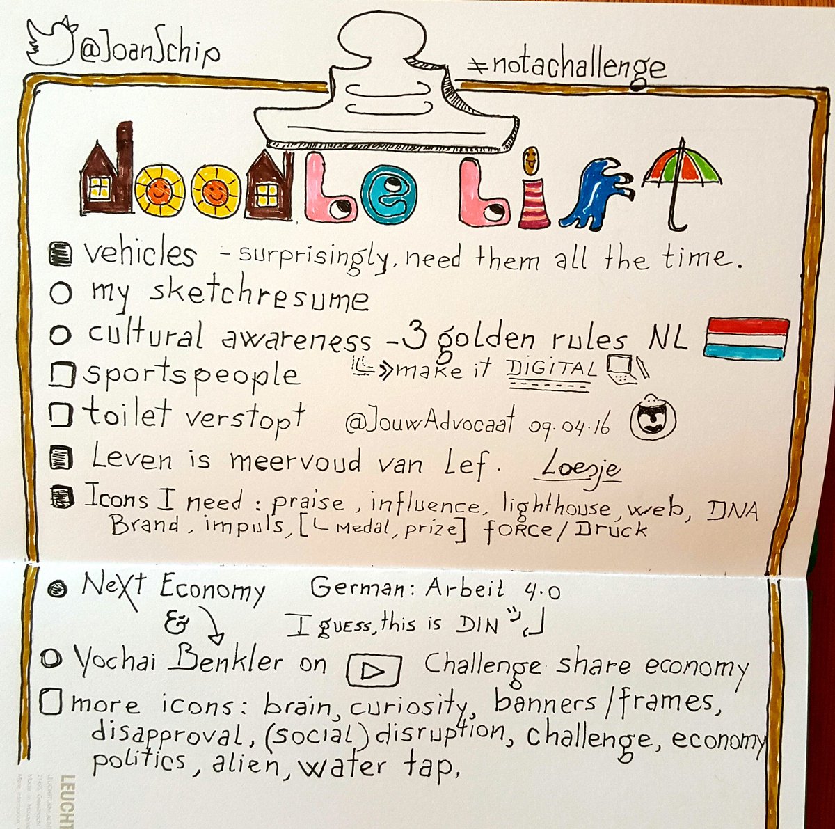 JoanSchip's tweet image. The #doodlelist is getting longer and longer, it starts to scare me. #todaysdoodle
