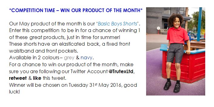 WIN OUR PRODUCT OF THE MONTH! Follow our Twitter account <a href="/TrutexLtd/">Trutex Schoolwear</a>, retweet &amp; like this post #competition #giveaway