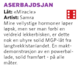 Dagbladets musikkanmelder Anders Grønneberg (14 år og veldig kåt) vurderer Melodi Grand Prix-bidragene.