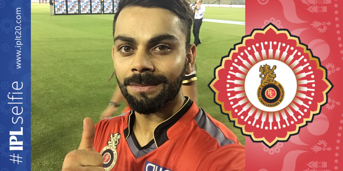 IPL's tweet photo. .@RCBTweets' skipper @imVkohli posing for #IPLselfie after yesterday's thriller. Get yours @ https://t.co/KV4UWxcanK https://t.co/cGhY6wjBHL