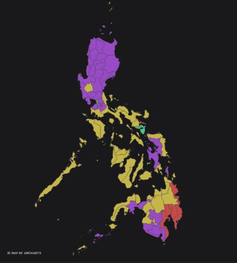 inquirerdotnet's tweet image. The VP RACE

Purple - Marcos
Yellow - Robredo
Red - Cayetano
Blue - Escudero
Teal - Trillanes
Brown - Honasan