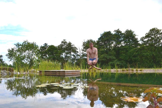 #Naturalswimmingpond Best way to get in?This works for me! #BIOTOP #Chemicalfree #swimming