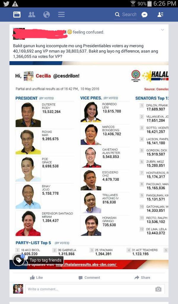 amberme23's tweet photo. Quite confusing yung difference ng votes ng Pres. sa VP. Asan na ung almost 1.3m na votes for VP?
#RecountVP https://t.co/HjtfxC6Gr8