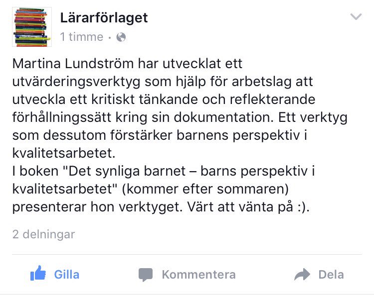 MartinaL71's tweet photo. Kul att @Lararforlaget skickar ut teasers om min bok "Det synliga barnet - barns perspektiv i kvalitetsarbetet": https://t.co/yutdeWsm5L