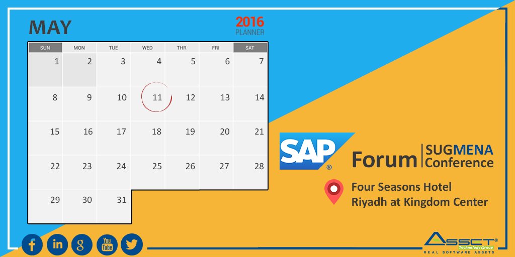 ASSETTechGroup's tweet photo. We are waiting for you tomorrow 11th May to visit our booth at #SAP #Forum &amp; #SUGMENA Conference
Mark your calendars https://t.co/BD0mMpeZqF