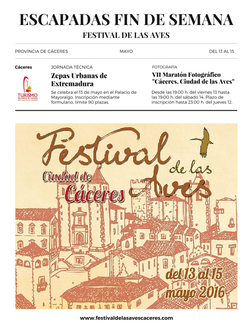 #FestivaldelasAves ciudad de #Cáceres 13-15 mayo @Extremadura_tur <a href="/birdextremadura/">BIRDING IN EXTREMADURA</a> <a href="/SEO_BirdLife/">SEO/BirdLife</a> <a href="/Ayto_Caceres/">Ayuntamiento Cáceres</a>