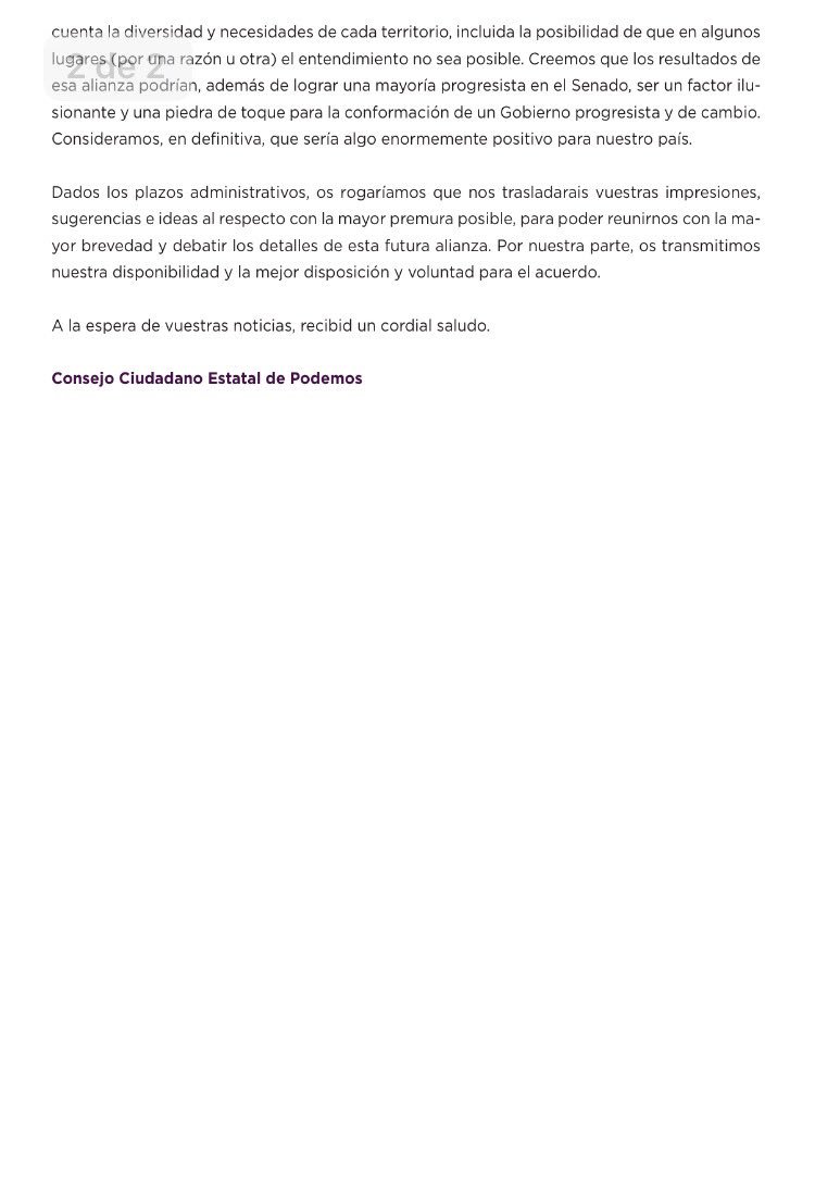 PabloIglesias's tweet photo. Queremos acordar con el PSOE candidaturas al Senado. Hay que evitar que el PP bloquee un gobierno de cambio https://t.co/qY0bGEwN26