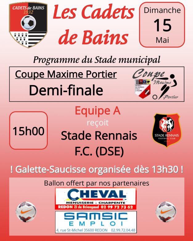 Ce week-end l'équipe A reçoit le <a href="/staderennais/">Stade Rennais F.C.</a> à Bains !!!! Venez nombreux les supporters !!!! #TeamCDB 🔴⚫️🏆