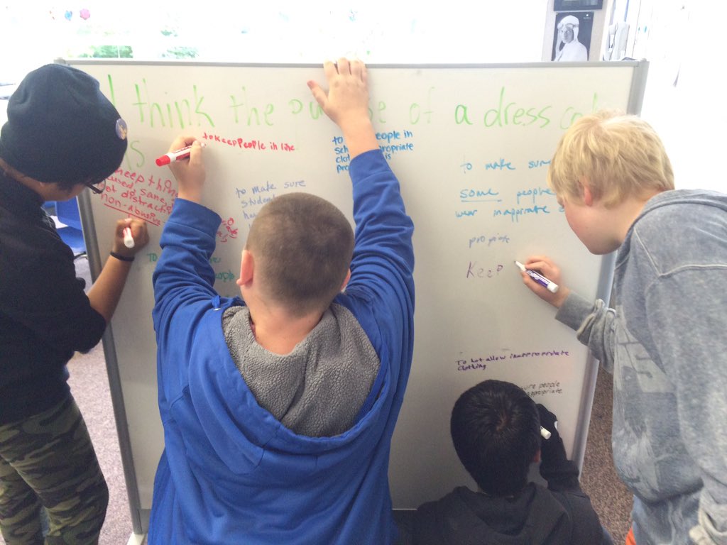 PACSAyala's tweet photo. PACS students think seriously about the purpose and necessity of the dress code. #7thgrade https://t.co/885EZtTUtl