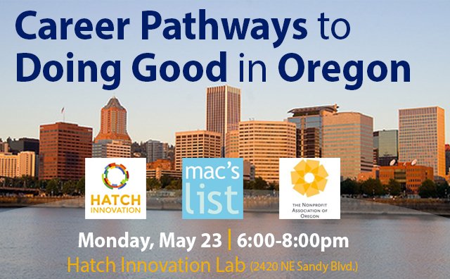 Macs_List's tweet photo. Sign up for Career Pathways to Doing Good in Oregon https://t.co/x59U7F2I8a 5.23.16 #pdjobs #nonprofits #socialgood https://t.co/y3gXJVhH0z