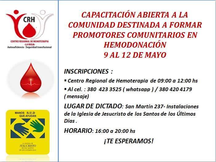 Minsaludlrj's tweet photo. Participá de la capacitación abierta destinada a formar promotores comunitarios en hemodonación. https://t.co/9ntiFBVBrp