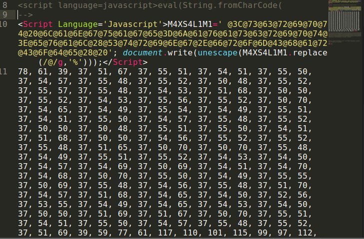 petergramantik's tweet photo. I thought this #javascript #malware is corrupted. It's not. Interesting (simple) obfuscation. (top comment is mine) https://t.co/Af4cGHSD0y