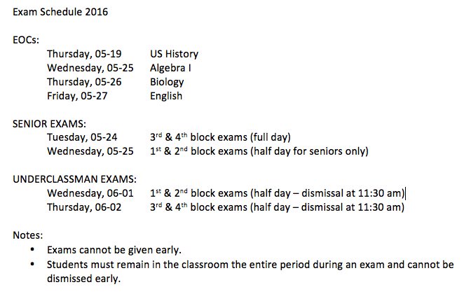 RHHSBearcats's tweet photo. Exam Schedule 2016: https://t.co/hh6yn6nAT0