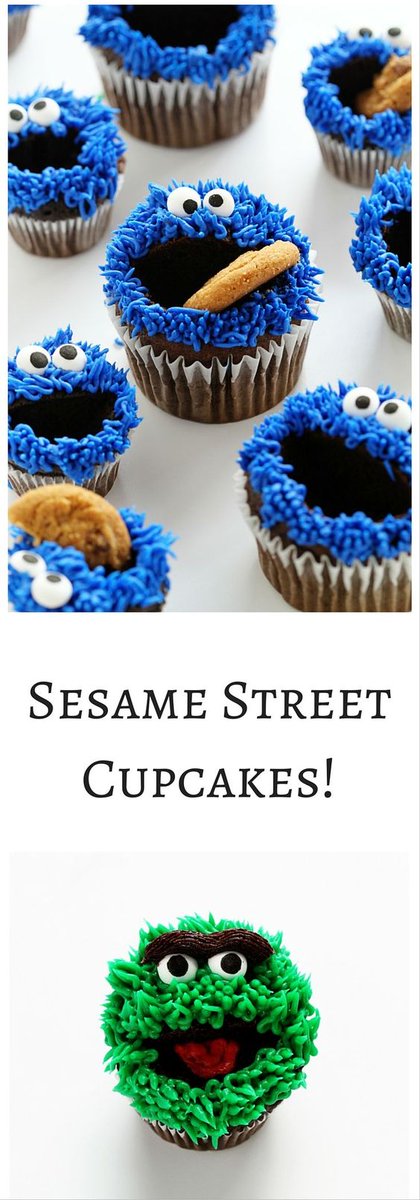 Elmo, Cookie Monster, and Oscar Cupcakes....! iambaker.net/elmo-cupcakes/