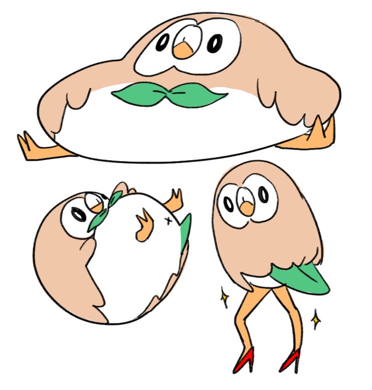 rowlet pokemon (creature) no humans white background bird multiple views simple background standing  illustration images