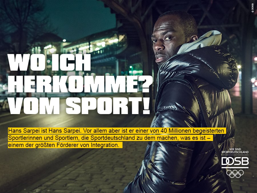 Es spielt keine Rolle, woher er kommt. Denn er ist <a href="/HansSarpei/">Hans Sarpei</a> – ein Vorbild für #Sportdeutschland. #ichkommvomsport