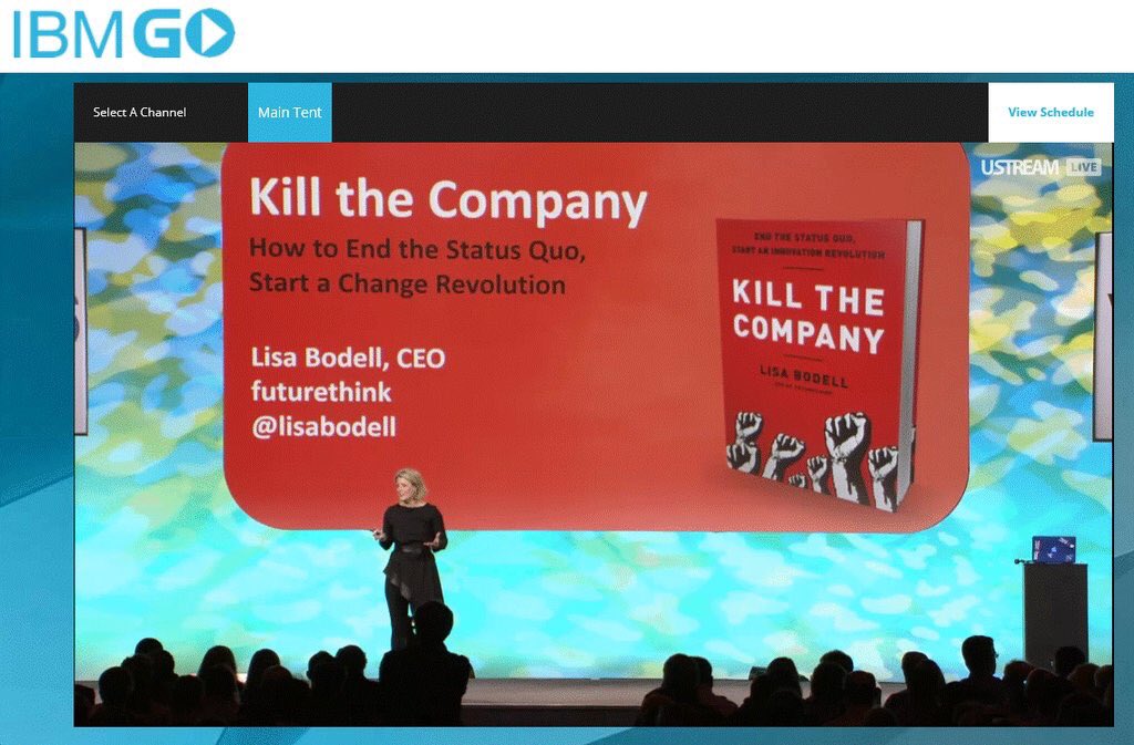 Live on ibmgo.com, futurethink CEO and innovation leader <a href="/LisaBodell/">Lisa Bodell</a>! #ibmvision