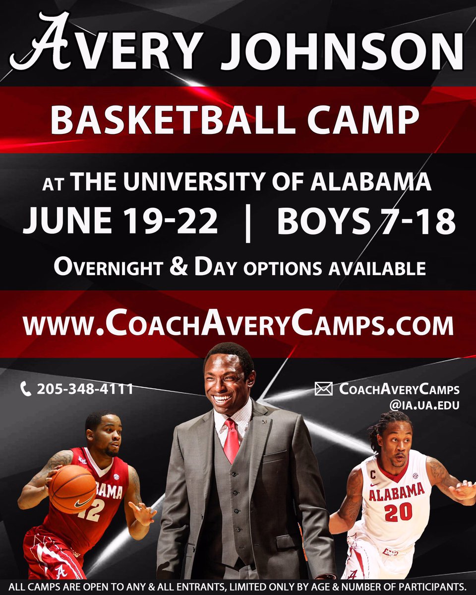 Over 150 campers already signed up!

Come learn from the best! 🅰🏀🐘 June 19-22. Ages 7+

CoachAveryCamps.com