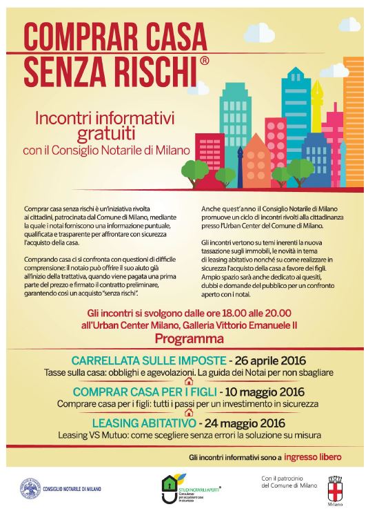 #ConsiglioNotarileMilano ti aspetta questa sera dalle 18 alle 20 all'Urban Center Milano per #ComprarCasaSenzaRischi