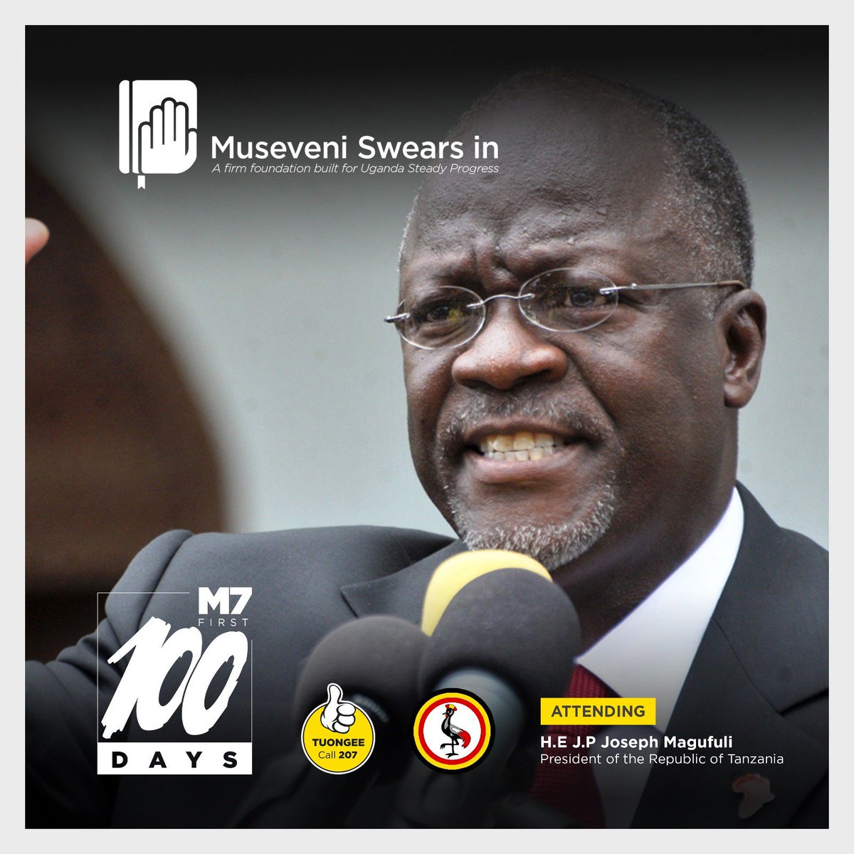 H.E J.P Magufuli of the Republic of TZ will attend #M7SwearsIn on Thur at Kololo Grounds.  #Tuongee207 <a href="/NRMOnline/">NRM Party</a>