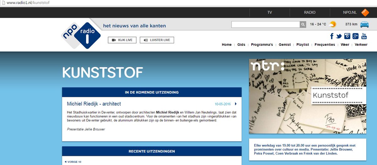 Straks om 19.00 luisteren naar radio 1. Wat zou architect Michiel Riedijk vertellen over het <a href="/Deventer/">René uut Deventer</a> stadhuis