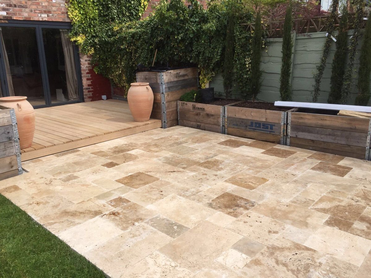 RegalLandscape's tweet photo. #Chorlton #landscaping #oakdecking #travertine flags. Contact Matt for details or an estimate 07748 158499 https://t.co/d4ySpoJgT2